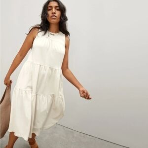 Everlane The Weekend Tiered Scooped Back Sleeveless Midi Dress In Cream NWT XS
